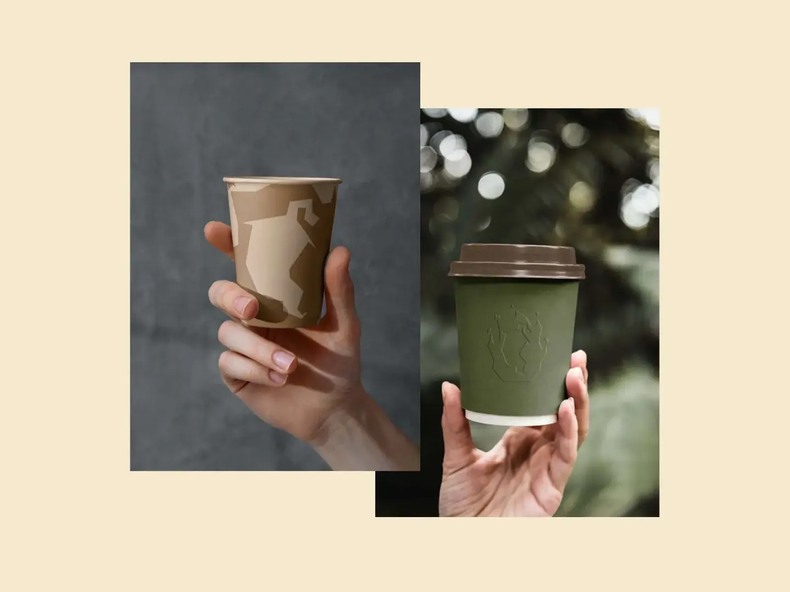 Product design concepts showing two different coffee cup branding and packaging approaches