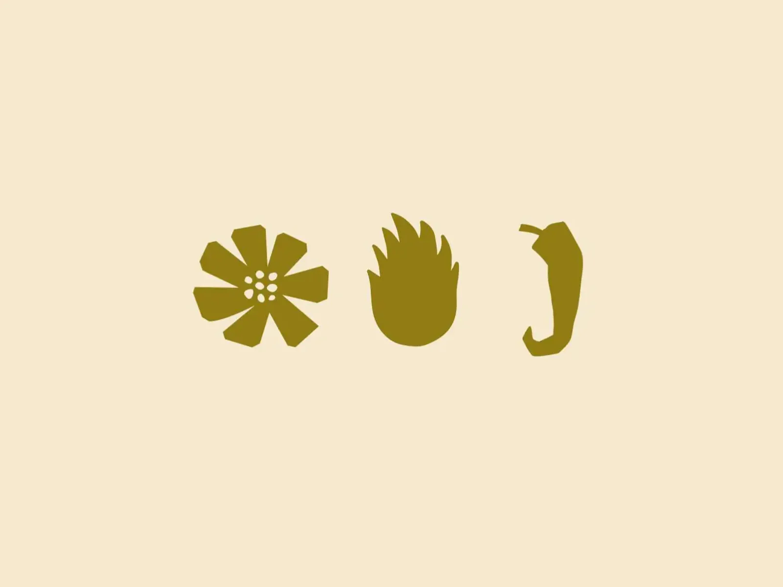Simple graphic design with flower, pineapple, and chili icons representing Spicy Lombok branding elements