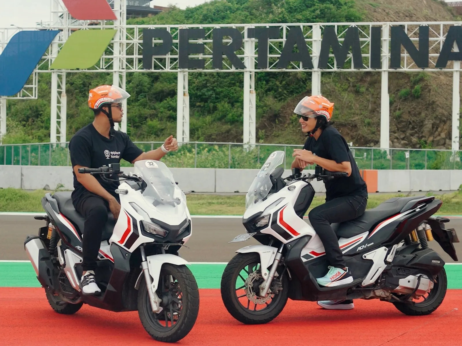 Two motorcyclists at Pertamina Mandalika International Circuit during Explore Lombok media project